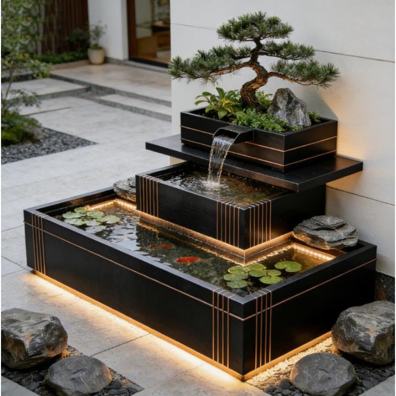 Bonsai Garden With Koi Pond - Водопад из нержавеющей стали - роскошный